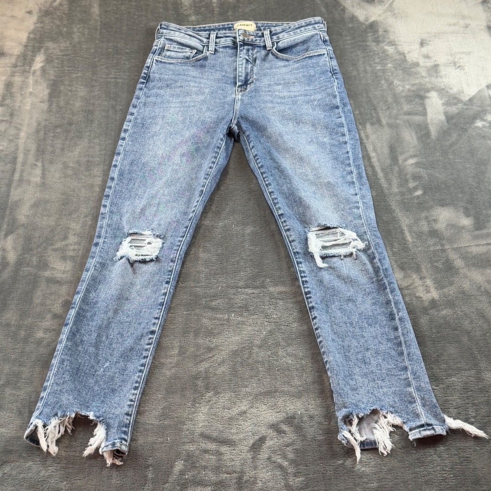 L'AGENCE High Line High Rise Skinny Jeans Sodalite Destruct Frayed Hem 26